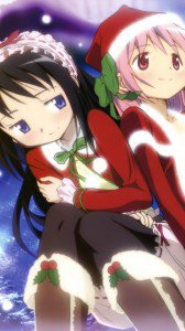 Christmas anime wallpaper.Madoka Nokia 5250 wallpaper.Homura Akemi.360x640