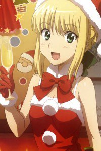 Christmas anime wallpaper.Saber iPhone 4 wallpaper.640x960