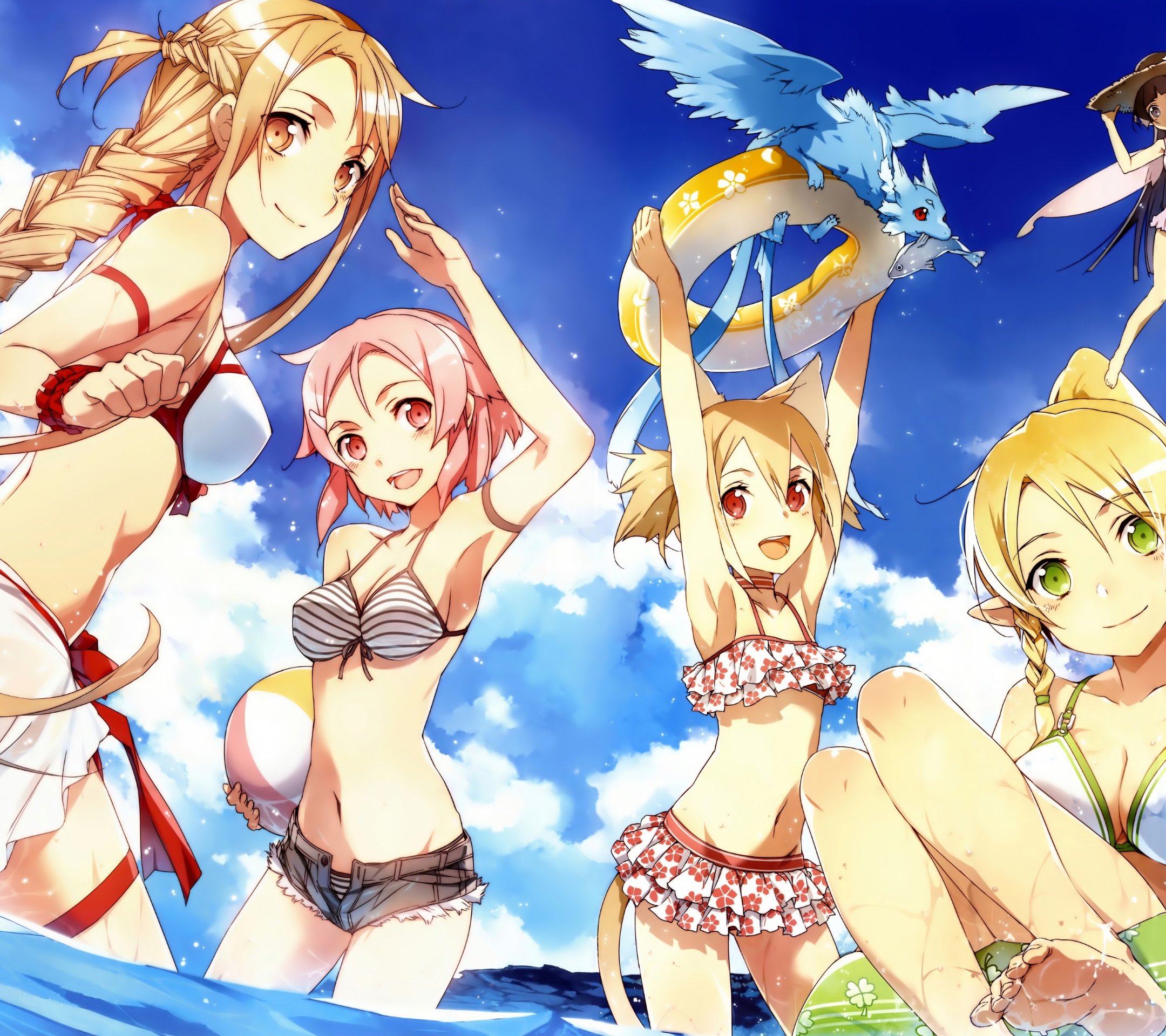 asuna, kirito, leafa, silica, lisbeth, and 1 more (sword art