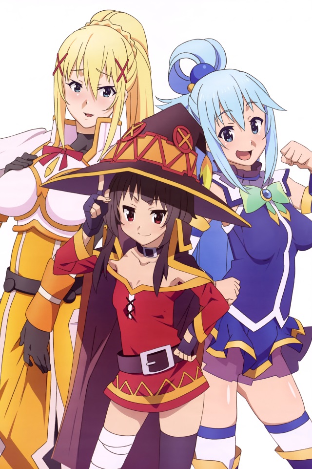 Konosuba Aqua Megumin Darkness Iphone 4 Wallpaper 640 960 Kawaii Mobile